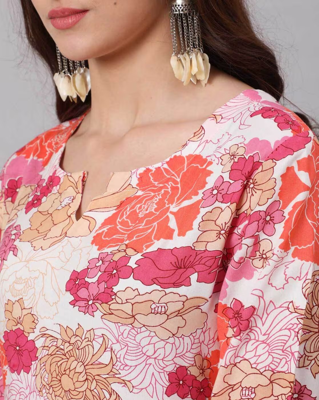 Pink Floral Print Flared Kurta 5
