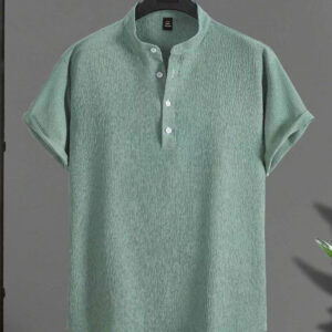 Men Knitted Loose Fit Shirt with Mandarin Collar