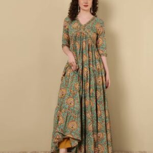 Women Printed Flared Kurta with 3/4th Sleeves