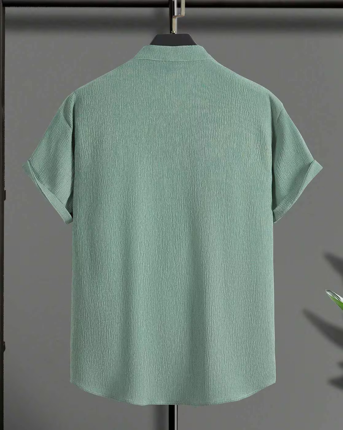 Men Knitted Loose Fit Shirt with Mandarin Collar 2