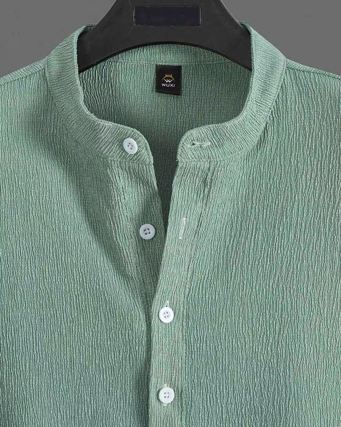 Men Knitted Loose Fit Shirt with Mandarin Collar 3
