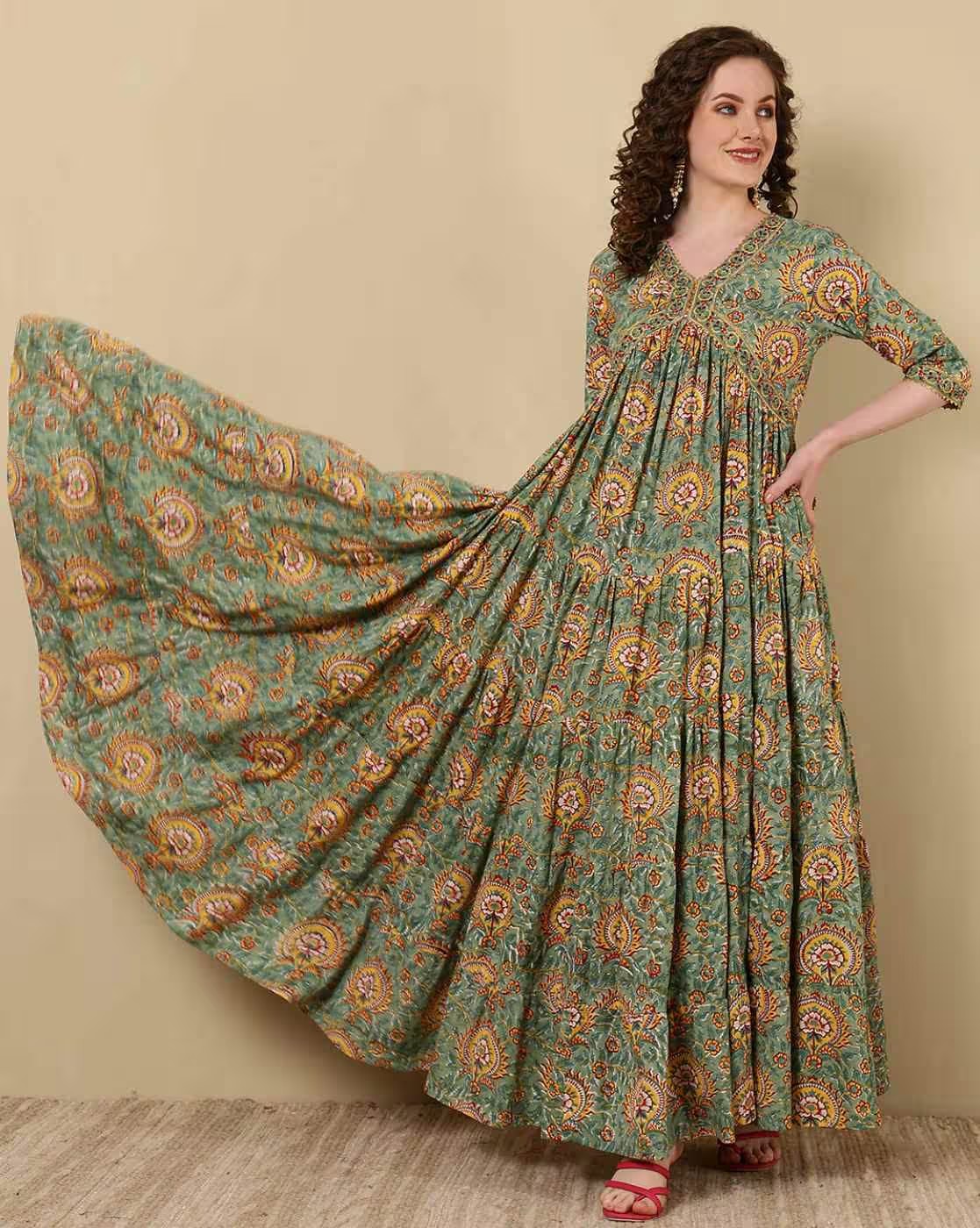 Women Printed Flared Kurta with 3/4th Sleeves 4