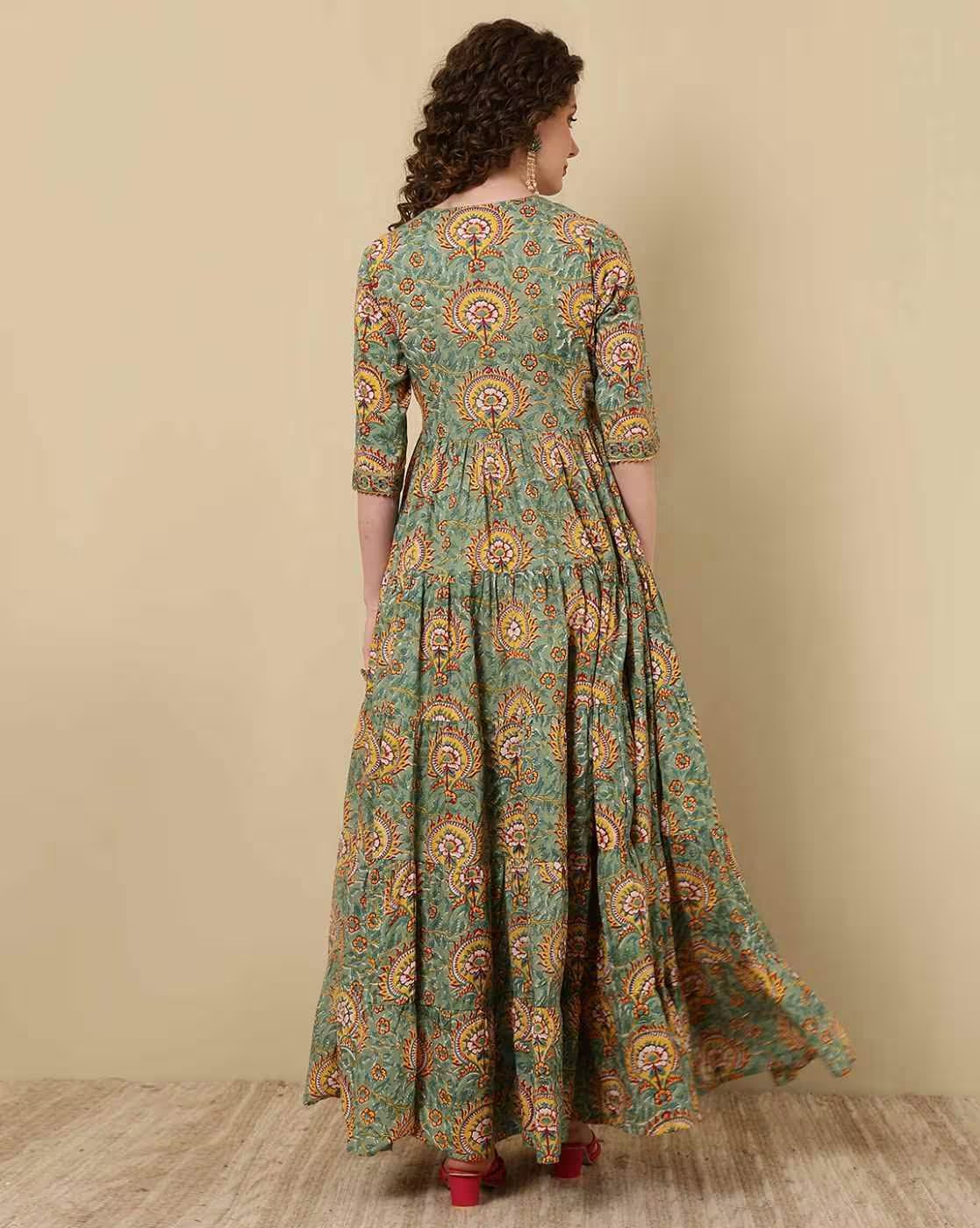Women Printed Flared Kurta with 3/4th Sleeves - Image 7