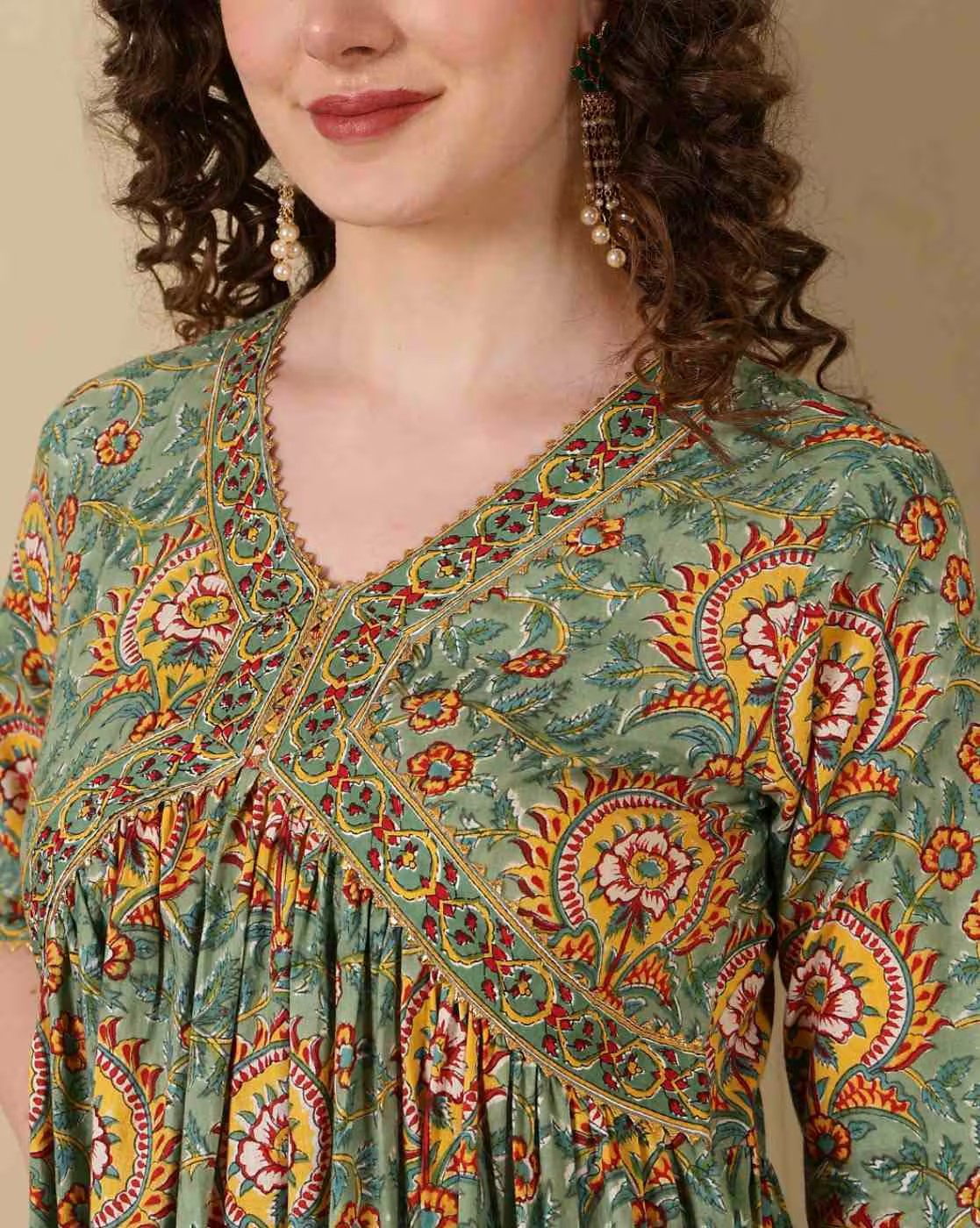 Women Printed Flared Kurta with 3/4th Sleeves 5