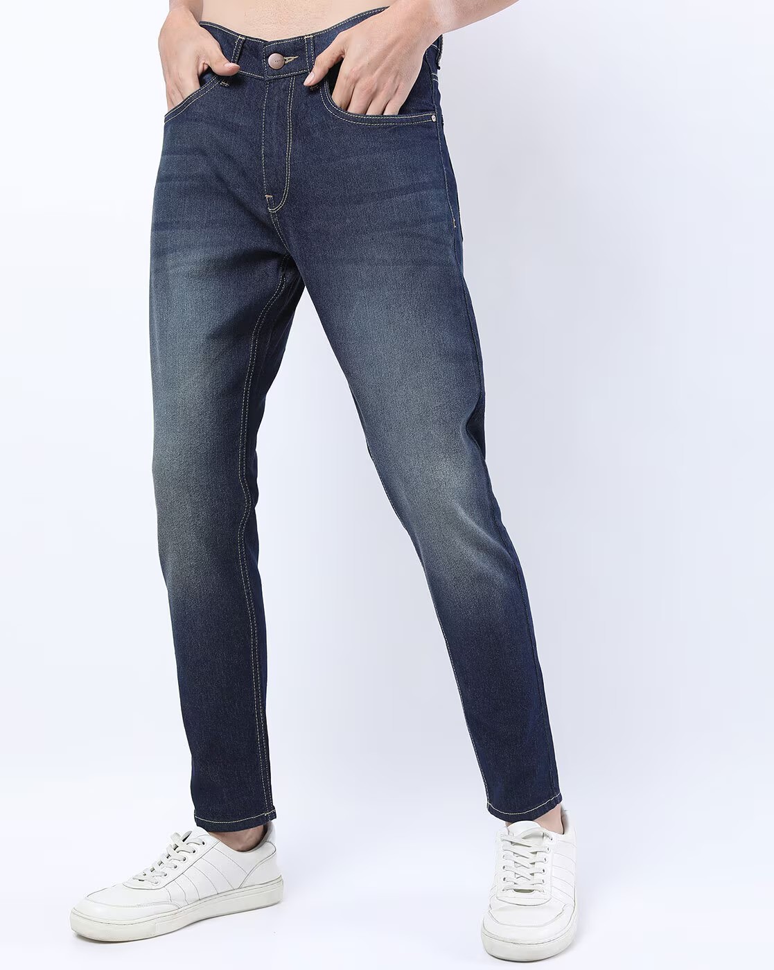 Mid-Wash Tapered Fit Jeans with Insert Pockets - Image 6