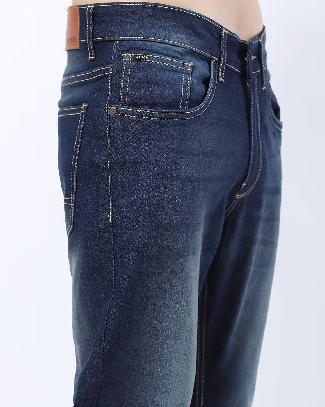 Mid-Wash Tapered Fit Jeans with Insert Pockets 4